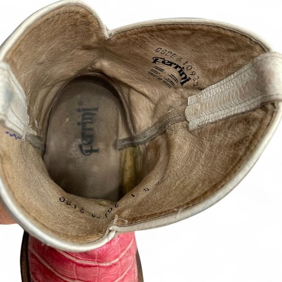 Ferrini Pink White Crosses Leather Distressed Western Cowgirl Cowboy Boots 8.5 - Picture 10 of 15